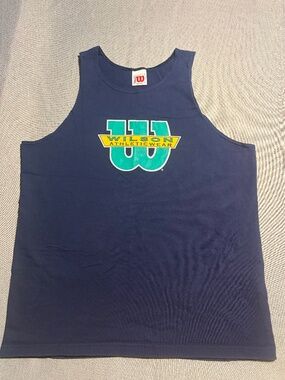 Wilson Athletic Wear Gym Workout Navy Blue Vintage 90s Logo Tank Top/Shirt Large